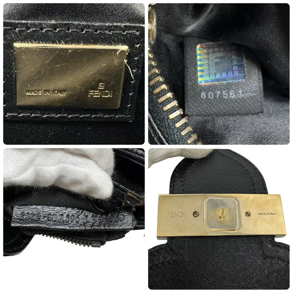 FENDI Vintage Logo Fur Baguette Mini Shoulder Bag Handbag Black Gold [106345] - Picture 13 of 13